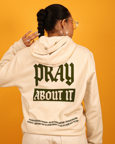 "Pray About It "Cream & Army Green Unisex Hoodie